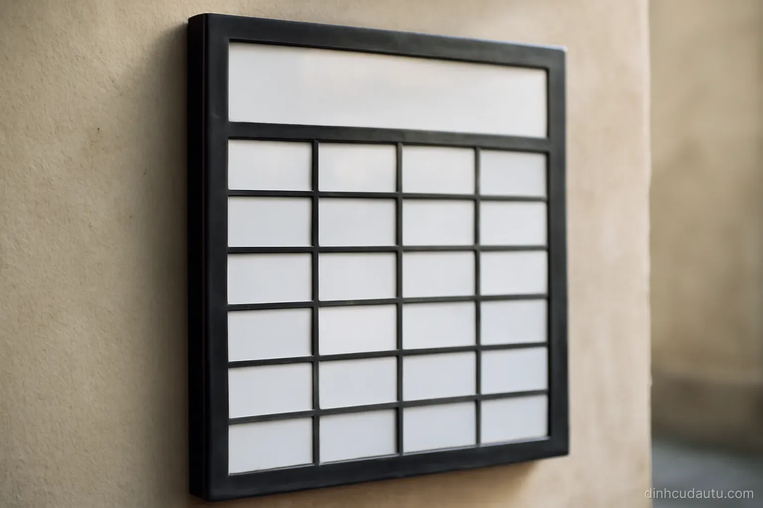 a currency exchange board frame mounted on a wall with all its slots left blank