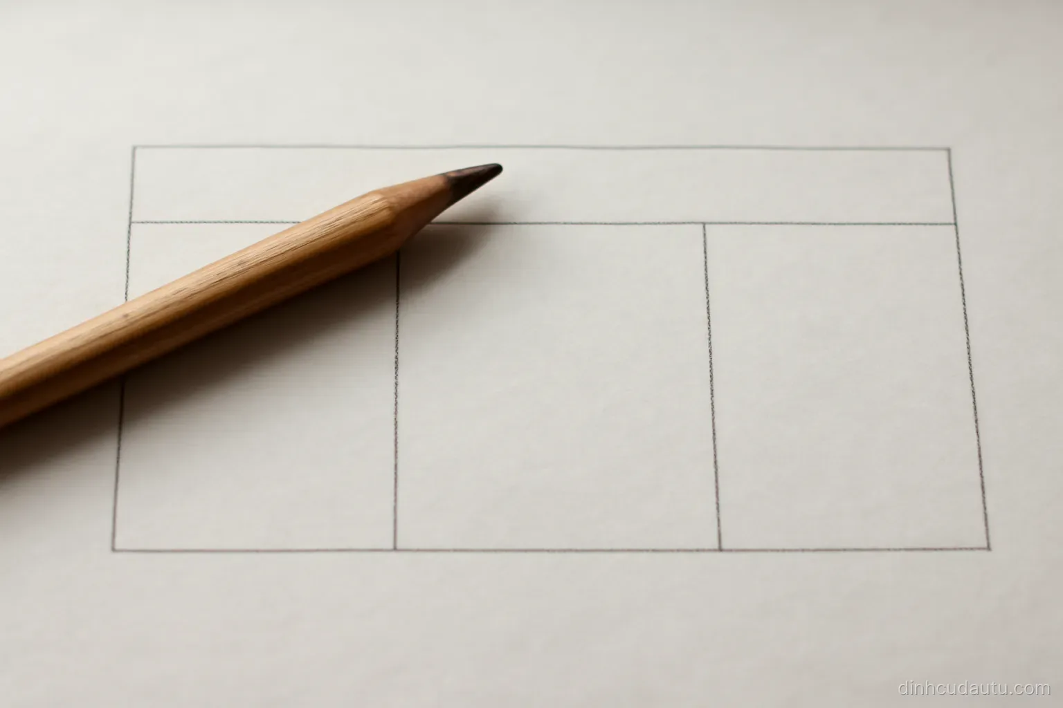 a simple three-column grid drawn on paper with a pencil lying across the top row