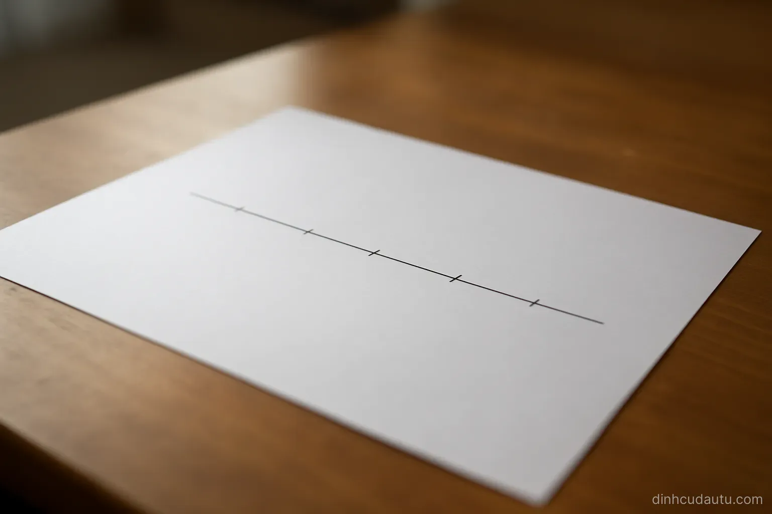 a single large sheet of paper on a desk with a horizontal line and several marks along it